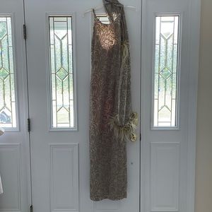 Sage green maxi dress with scarf!